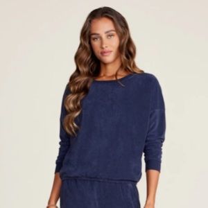 NWT Barefoot dreams size small CozyTerry Dolman Pullover in navy